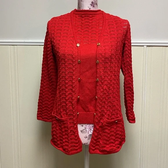 ST. JOHN Twin Set Sweater Set Cardigan and Matching Shell - Picture 3 of 16